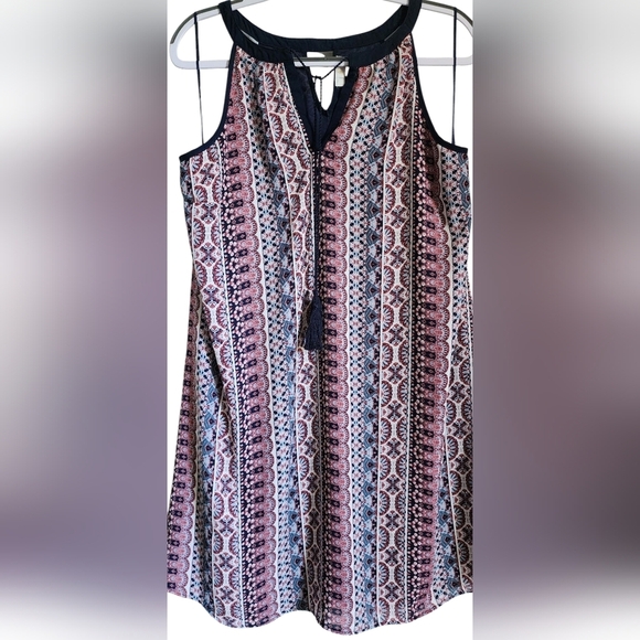 Charming Charlie Sleeveless Navy Print Boho Tassle-Tie Dress Women's XL - Picture 3 of 9